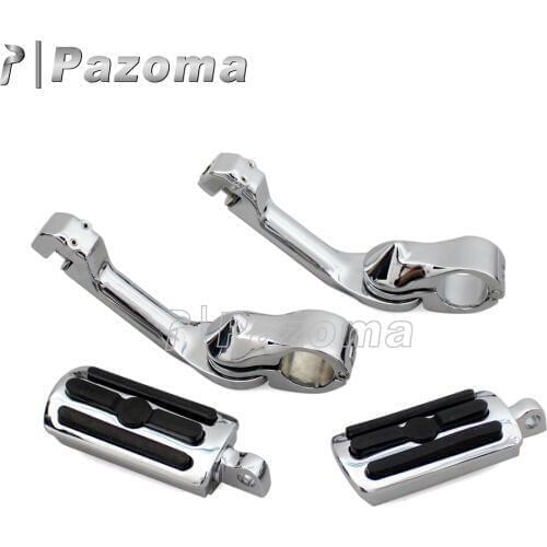 1 1/4" Chrome Long Angled Foot Pegs 32mm Adjustable Highway Crash Bar Footrests Pedals for Harley Touring Road King Sportster
