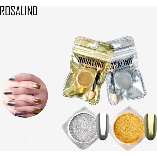 ROSALIND 1PCS Mirror Effect Powder Nail Glitter Nail Design Chrome Gel Nail Polish For Manicure Base Top Decorations Nail Art