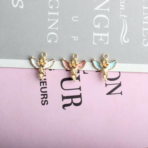 10Pcs/Lot Fashion Christmas Angel Charms For Jewelry Making Gift Enamel Gold Color Tone DIY Handmade Jewelry Accessories