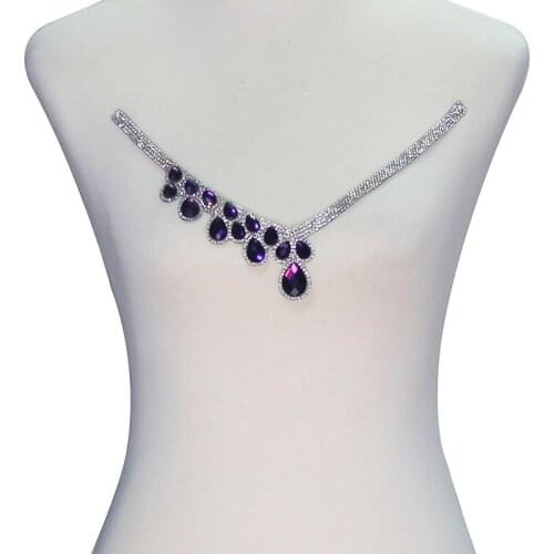 10piece Purple Neckline Crystal Hot Fix Motif Rhinestone Transfer Designs Iron on Motifs Embossed for Dance Dress ClothesT2328