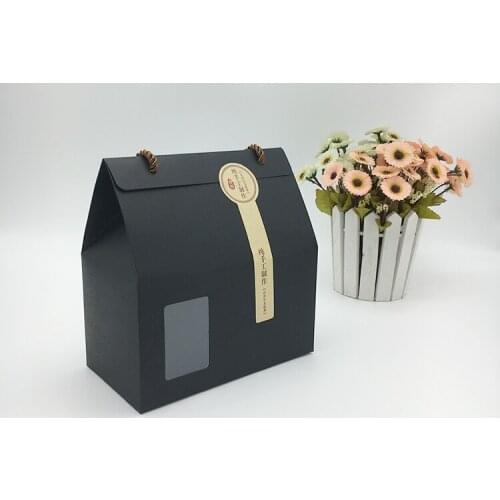 18*10+10cm 10Pcs/ Lot Nut Stand Up Kraft Paper Party Pack Boxes With Clear Window Gift Doypack Paper Handle Box With Hemp Rope