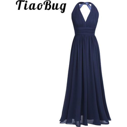 2020 Black Navy Blue Teal Burgundy Long Bridesmaid Dresses 5 Colors Plus Size Prom Gown Women Ladies Chiffon Halter V Neck Robe