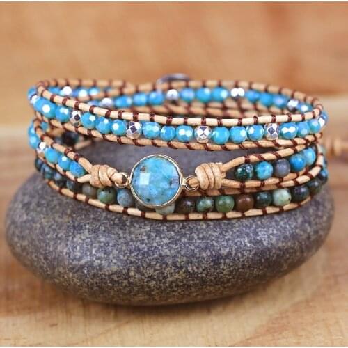 2021 Vintage African turquoises Round Shape Charm 3 Strands Multilayer Wrap Bracelets Handmade gift Jewelry drop shipping