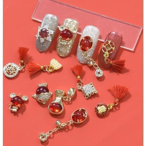20211pc Zircon Chinese Style Festive Nail Rhinestones Happy New Year Crystal Nail Art Decorations
