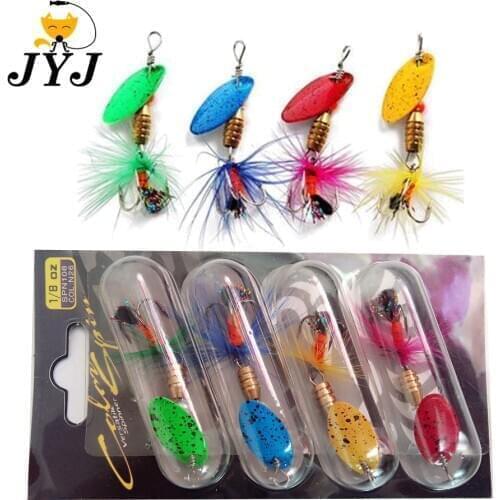 4pcs/box 2.4g 5cm metal lure spoon spinner bait fishing tackle for perch in fresh water and salt water with VMC treble hooks