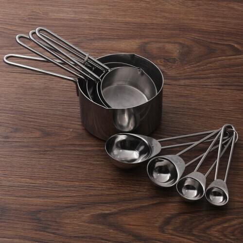 4pcs/lot Stainless Steel Measuring Cup Kitchen Measuring Spoons Scoop For Baking Sugar Coffee Measuring Tools Sets OK 0417