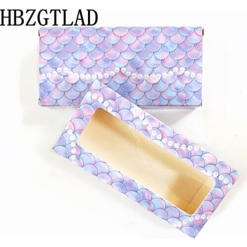 Wholesale 50/100pcs paper false eyelash packaging box lash case faux cils 25mm mink eyelashes Fish scale pearl print empty box