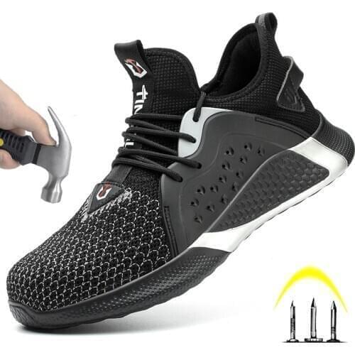 Summer Mens Breathable Tennis Safety Shoes, Outdoor Steel-Toed Non-Slip Work Boots, High-Quality Sports Shoes 2020