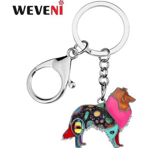 WEVENI Enamel Alloy Rhinestone Shetland Sheepdog Dog Key Chains Sheltie Key Rings Animal Jewelry For Lady Pet Lovers Accessories