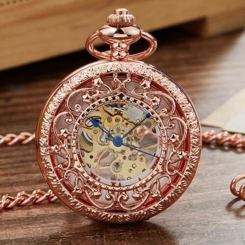 Retro Mechanical Pocket Watch For Men Hollow Sculpture Skeleton Steampunk Roman Number Dial Hand-wind Watches reloj de bolsillo