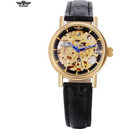 2016 WINNER watches women lady luxury brand skeleton automatic mechanical wristwatches artificial leather band relogio feminino