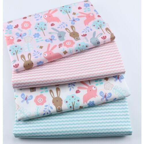 Printed Bunny Butterfly Flower Kids Twill Cotton Fabric,Patchwork Cloth,DIY Sewing Quilting Fat Quarters Material For Baby&Child