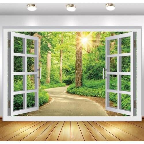 White Window Green Forest Sunshine Scenic Photography Backdrops Newborn Baby Shower Background For Photo Vinly Poster Home Decor