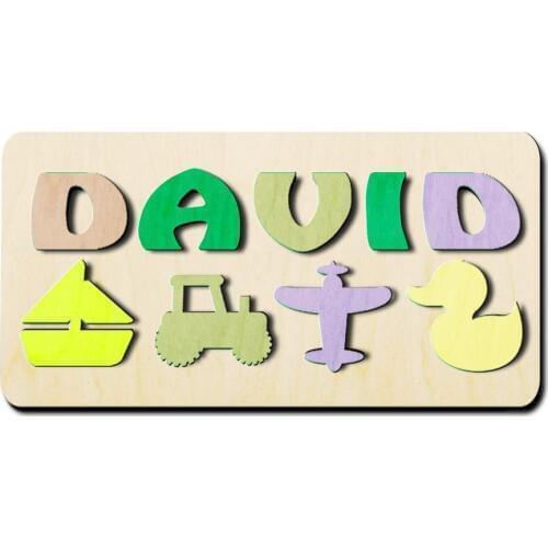 Custom Name Puzzle with 4 Symbols Baby Name Toy Wooden Personalized Name Puzzle Handmade DIY Toy Baptism Boy Newborn Gift
