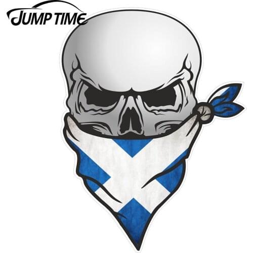 JumpTime 13cm X10cm Gothic Biker Pirate Skull with Face Bandana Scotland Scottish Saltire Flag Motif External Vinyl Car Stickers