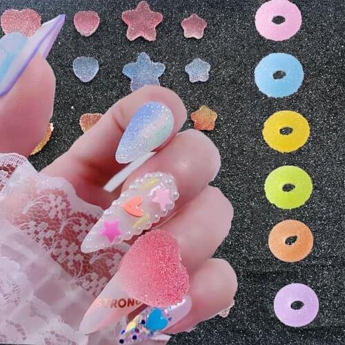 50Pcs/pack 8/10/15mm Kawaii Gummy Nail Art Decoration Resin Sugar Charms Heart/Stars/Donuts Shape Candy Jelly Manicure Acce