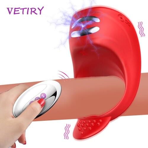 Electric Shock Penis Ring Cock Ring Vibrator Clitoris Stimulator Sex Toys for Man 7 Speeds Clitoral Massage Remote Control