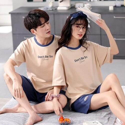 Korean Couple Pajamas Cotton Short Sleeve Nightwear Summer New High-end Mens and Womens Home Suit Large Sleepwear