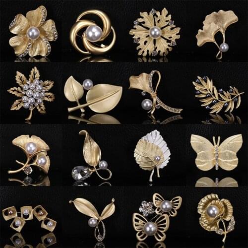 Beautiful Imitation Pearl Brooch Pins Gold Silver Color Butterfly Flower Leaves Brooch Corsage Wedding Bridal Party Jewelry