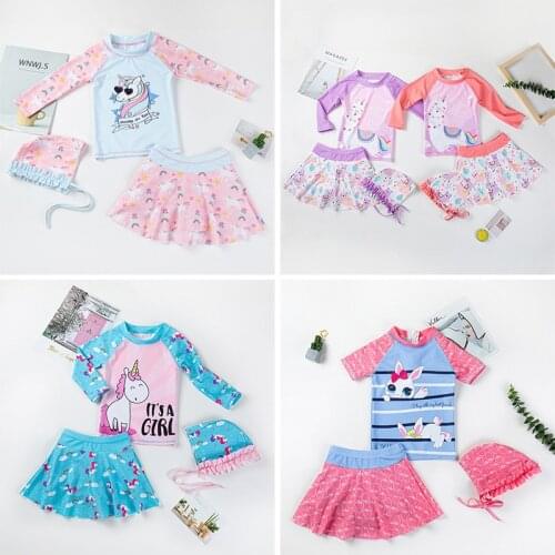1-5 Years Toddler Baby Girls Swimsuit for Children 2 Piece With Cap Swimwear Girls Swimming Unicorn Alpaca Skirt Kids Beach wear