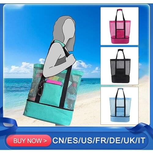 Summer Portable Lunch Bag Insulated Dual Compartment Picnic Cooler Bag Beach Pool Pouch Mesh Bag For Picnic Swimming Travel