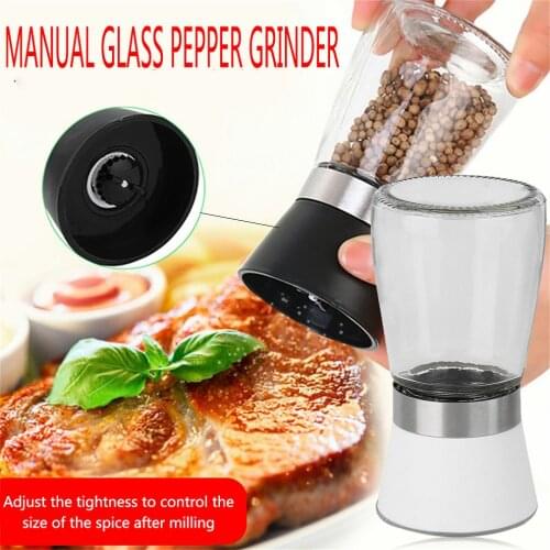1Pc Stainless Steel Salt And Pepper Mill Manual Food Herb Grinders Spice Jar Containers Kitchen Gadgets Spice Bottles Glass