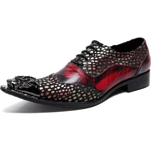 New Fashion Handmade Wedding Party Men Shoes Metal Pointed Toe Mens Oxford Shoes Lace Up Gentry Genuine Leather Dress Shoes