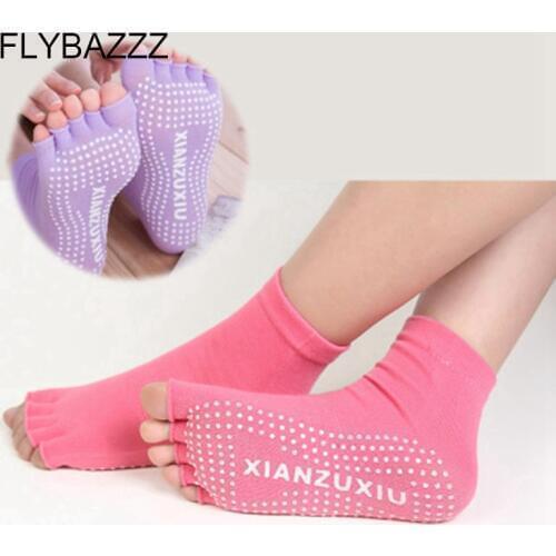 New Half Toe Yoga Socks Women Non-Slip Peep Toe Anti-Slip Pilates Ankle Grip Durable Open Half Five Fingers Cotton Yoga Socks