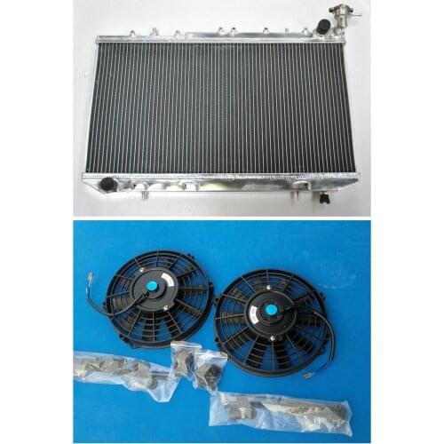 2Row Aluminum Full Radiator + 2*FAN For Nissan Primera P10 1.6 2.0 MT With Cap 1990-1996 1990 1991 1992 1993 1994 1995 1996