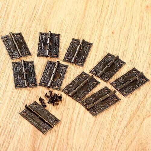 10pcs Hinges 36*23mm Iron Antique Bronze Zinc Iron Decorative screws Vintage Wooden Jewelry Box Cabinet Flower Pattern w/screws