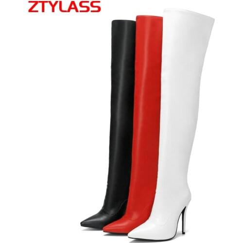 Sexy Thin High Heel Women Thigh Boots Fashion Zipper Over The Knee Boots Ladies Pointed Toe Autumn Winter Shoes Big Size 42 43