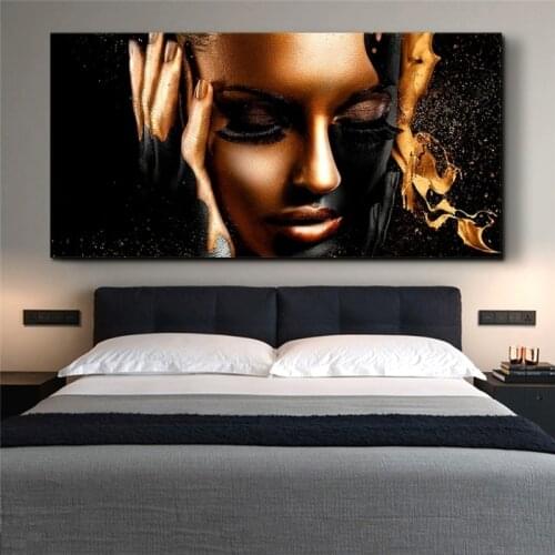 Large Size Black Gold Nude African Woman Oil Painting on Canvas Posters and Prints Modern Art Wall Pictures for Home Living Room