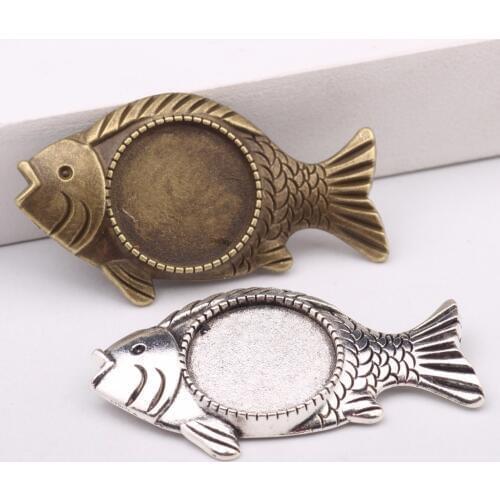 Reidgaller 2pcs 20mm round metal bezel blank cabochon brooch pin base setting diy cameo broches making trays