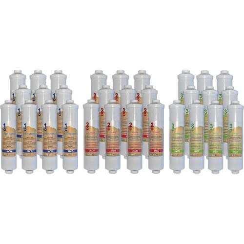 RO İnline Replacement İnline Water Filter İnline 1-2-3 PP Sediment, Gac, Gac, 2.5" OD X 12" Length, 1/4" Thread X10