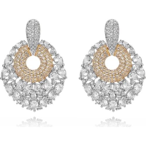 TIRIM Tendy Crystal Dangle Stub Earrings for Women Luxury Sparking Cubic Ziron Stereo Elliptical Earing Fashion Jewelry Gifts