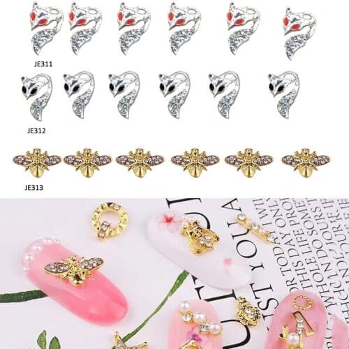 10pcs/lot 3D Metallic Gold Silver Rhinestone Fox/Bee-Shape Nail Decoration Nail Art Charms Jewelry Making AB Crystal Rhinestones