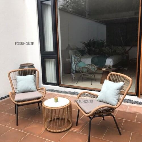 Courtyard Outdoor Furniture Balcony Rattan Chair Three Piece Set Small Tea Table Combination Simple Nordic Ranttan Outdoor Chair