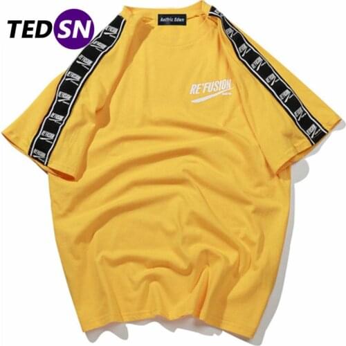 2021 Summer Ribbon Sleeve Printed Cosy Short Sleeve T-shirt Hip Hop Casual TShirts Summer Fashion Cotton Casual Tee Streetwear