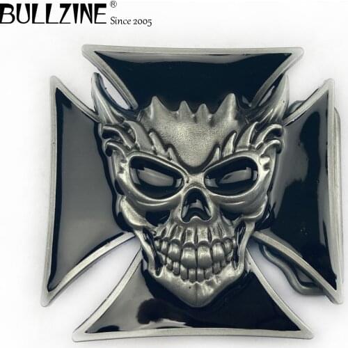 The Bullzine Cross with skull belt buckle with pewter finish FP-03333 suitable for 4cm width belt