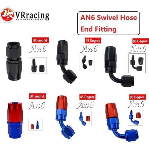 VR - 6 AN AN-6 Aluminum Straight 45 Degree 90 Degree Swivel Hose End Fittings Adapter Oil Fuel Reusable Fitting Hose End