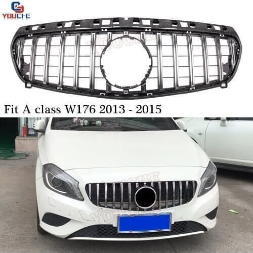 W176 GT GTR Style Front Bumper Grill Mesh for Mercedes W176 A Class 2013 2014 2015 A180 A200 A45 AMG Silver Grille
