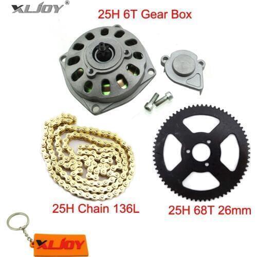 XLJOY 25H 6T Clutch Drum Gear Box + 25H 68T 29mm Sprocket + 25H Gold Chain 136Links For 2 Stroke Minimoto Pocket Bike ATV Quad
