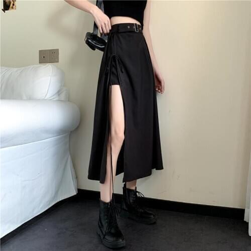 Womens Skirt Spring And Autumn New Mid-length Slit Skirt Women Irregular Temperament High Waist A-line Skirt Harajuku Vintage