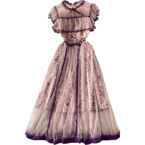 Summer Floral Print Long Dress Women New Sashes High Waist Ball Gown Dresses Lady Round Neck Bow Date Party vestidos 2021