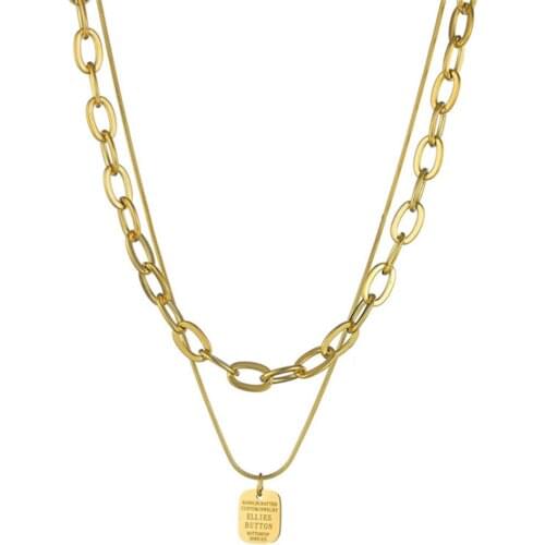 316L Stainless Steel Individuality Square Brand Letter Necklace Double Chain Sweater Chain Couple Jewelry No Fade