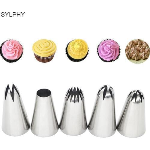 SYLPHY 5pcs Stainless Steel Piping Icing Nozzles set Metal Cream Tips Cake Cream Decorating Head Cupcake Pastry Tool