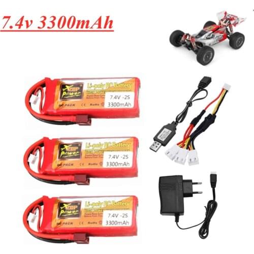 2S 7.4V Battery For Wltoys 144001 124018 124019 RC Car Truck Boat Tank Drone spare parts 7.4V 3300mAh Lipo battery with T Plug