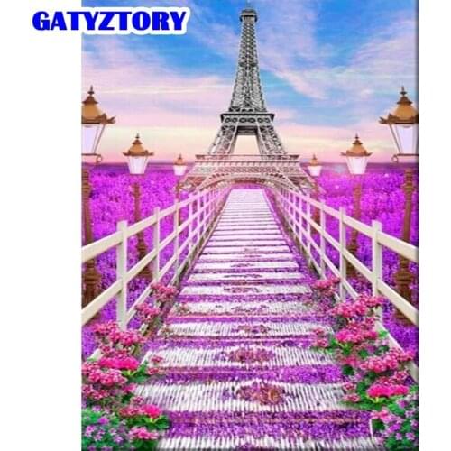 GATYZTORY Diy Diamond Painting Landscape Castle Diamond Embroidery Sale Full Drill Square Scenery Picture Eiffel Tower Rhineston