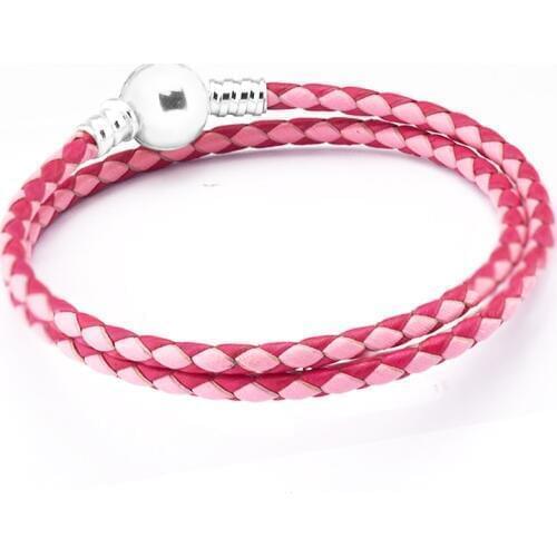 Woven Double Leather Bracelet 925 Sterling Silver Mixed Pink Charm Bracelets for Women Silver 925 Jewelry Bracelet Femme