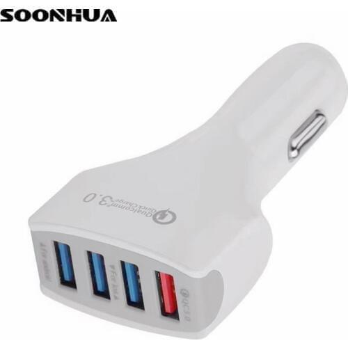 SOONHUA QC3.0 Quick Phone Charge Adapter 4 Port USB Car Charger Fast Smart Charging for Samsung Galaxy S7 Edge iPhone Xiaomi